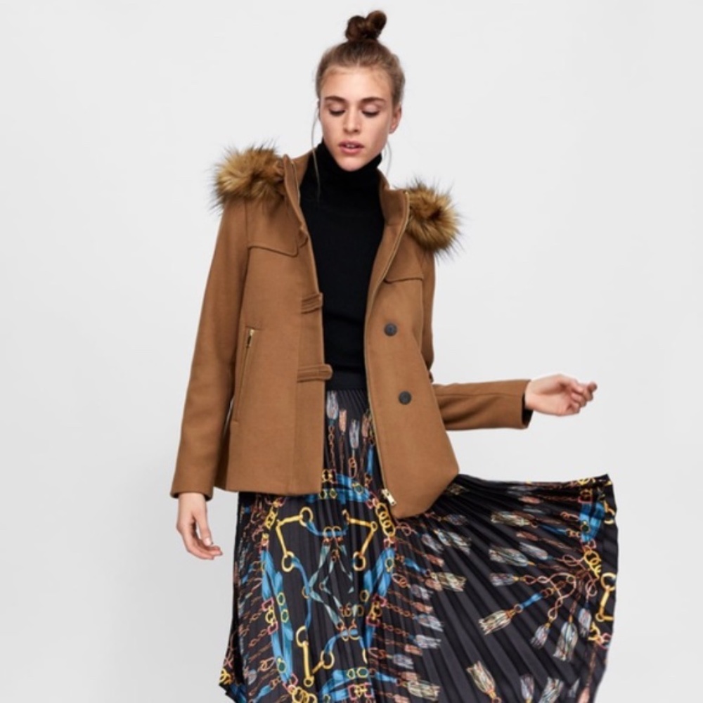 ZARA Women's Black Coat Jacket with Hood